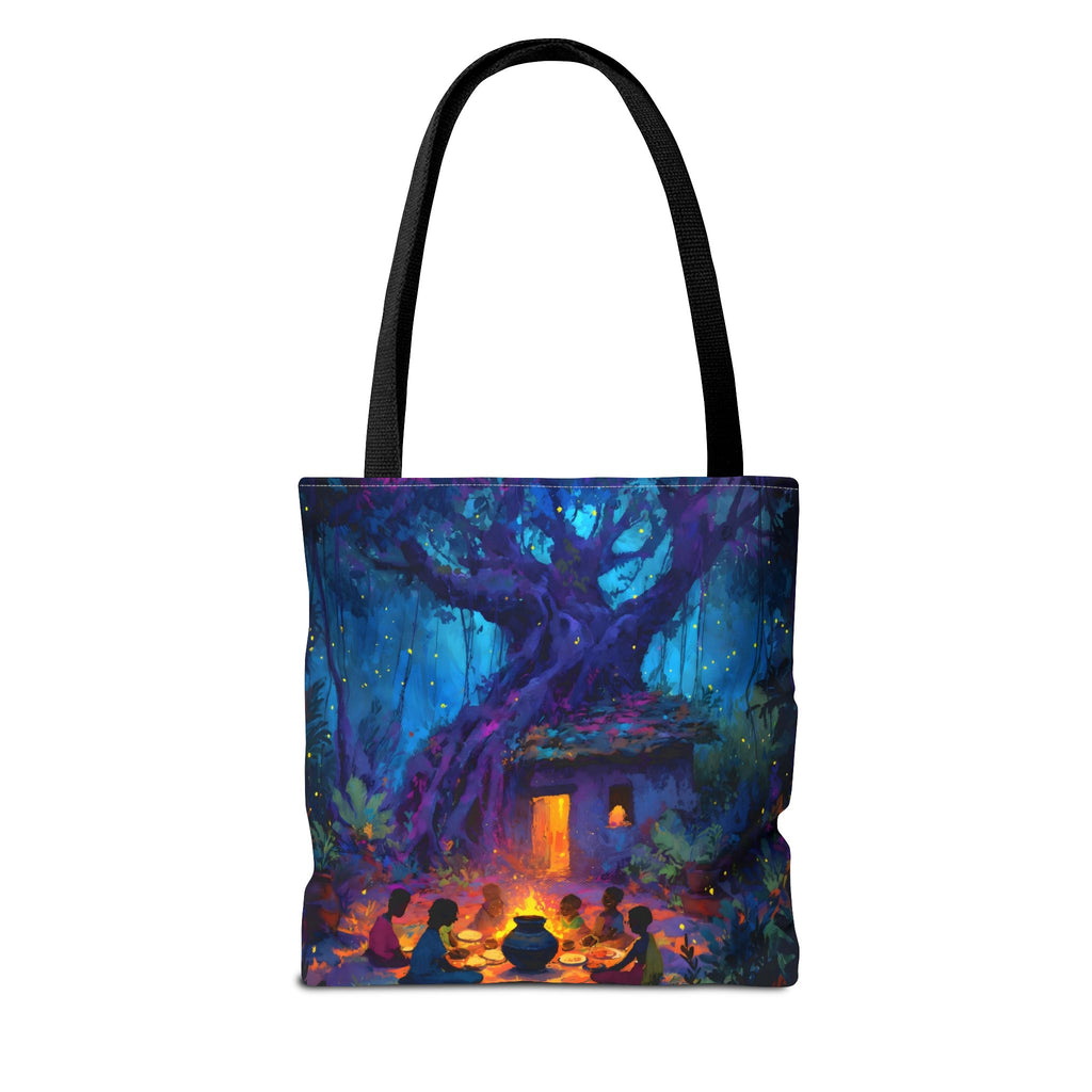 Indian Village Tote Bag - Banyan Tree Folk Art Design