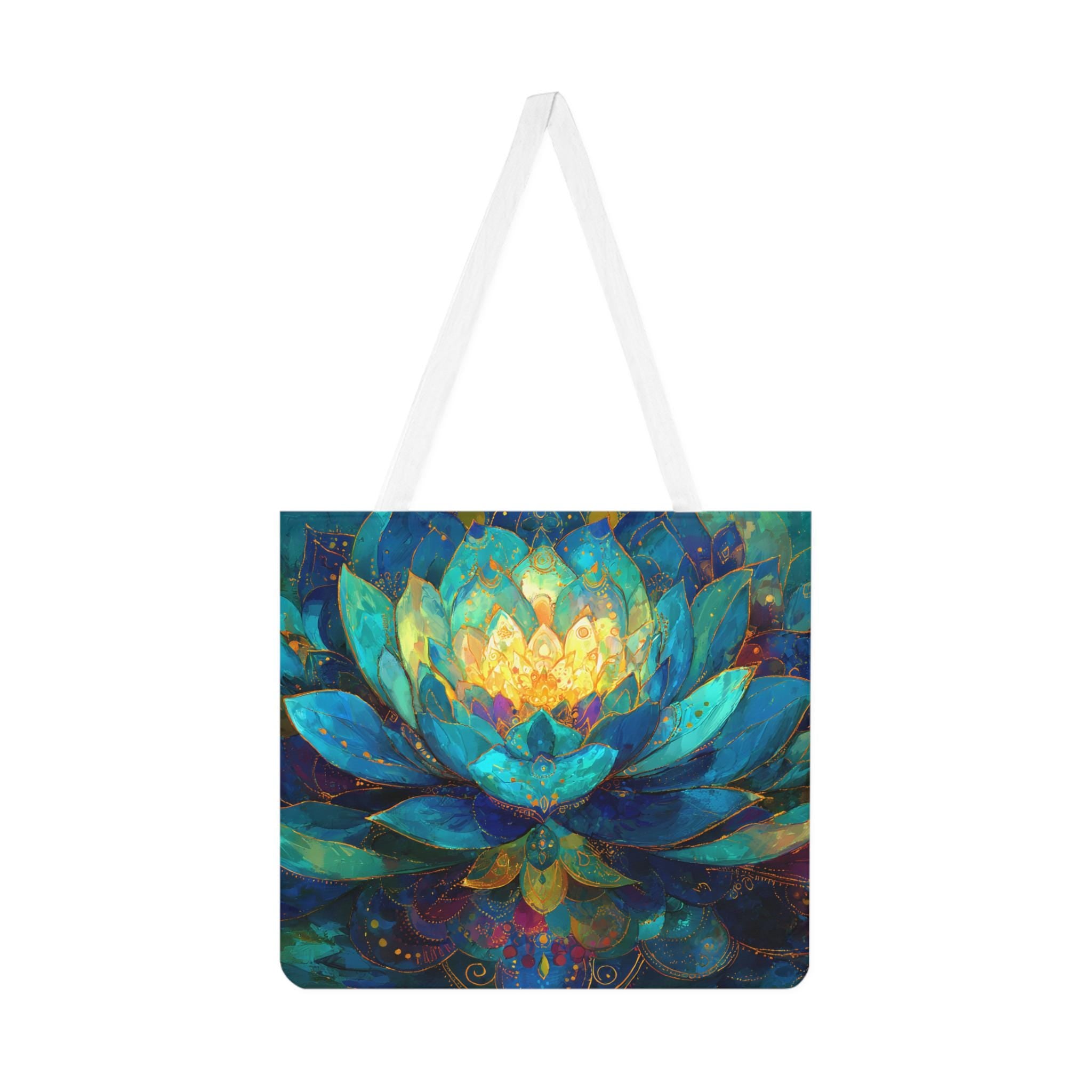 Lotus Print Shoulder Tote Bag - Eco-Friendly Cotton Canvas