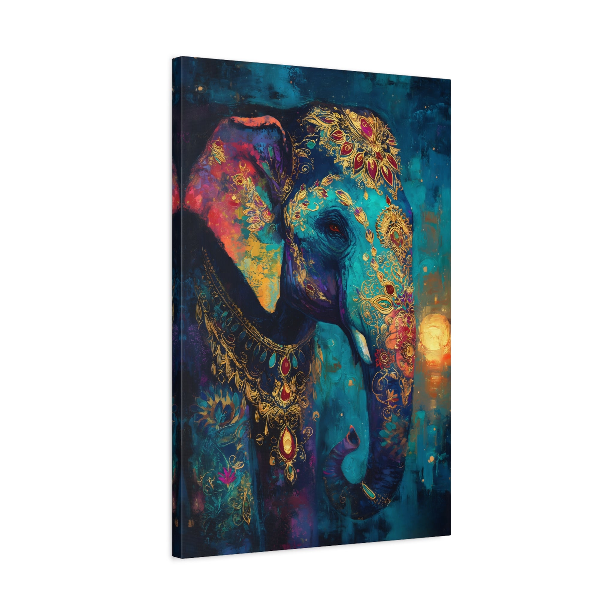 Large Rustic Indian Elephant Canvas: Moody Dark Academia Oil Painting for Living Room Statement Piece
