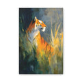 Indian Tiger Art on Canvas - Expressive Wildlife Painting in Golden Orange and Green - Vertical Statement Wall Art