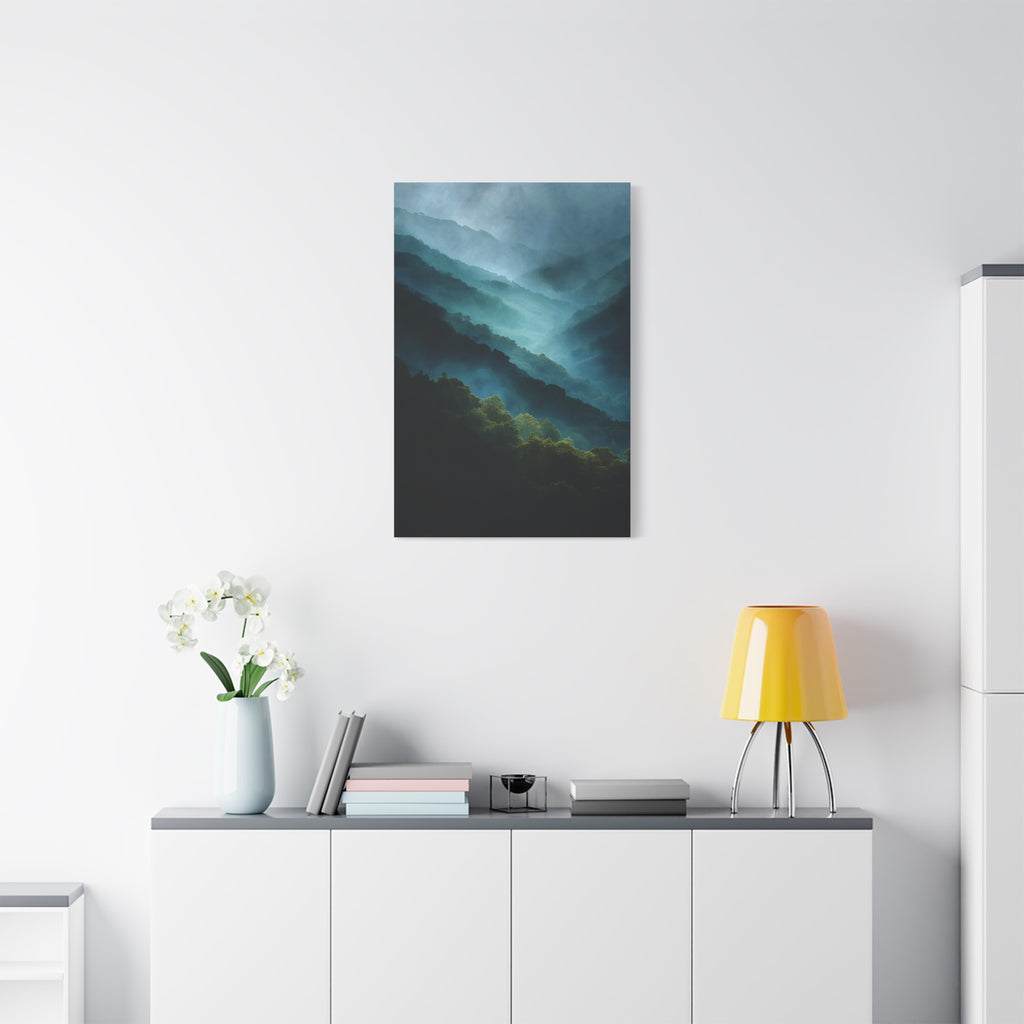 Misty Landscape Wall Art - Moody Blue Green Nature - Calm Modern Decor