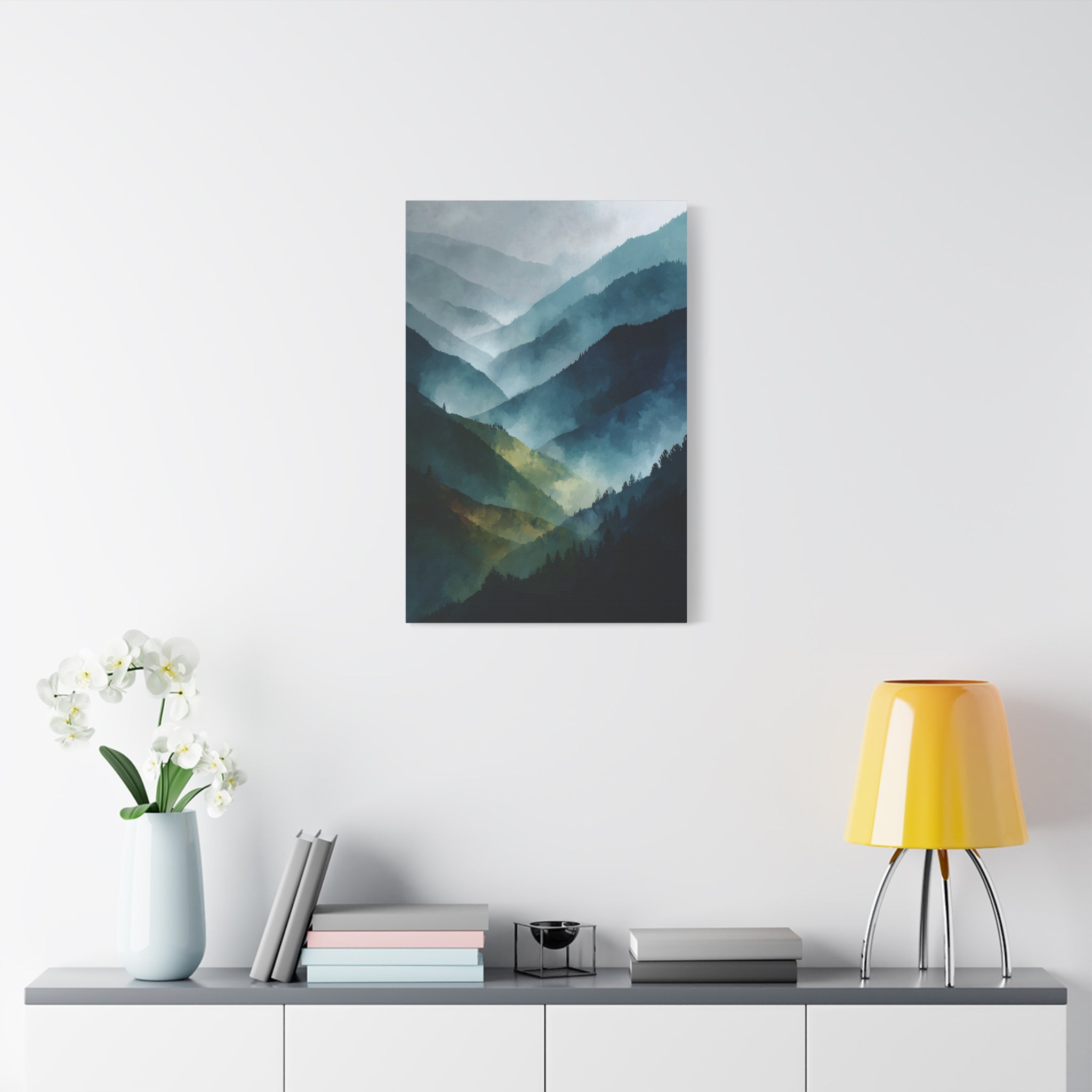 Mountain Wall Art - Misty Blue Green Landscape - Modern Calming Decor