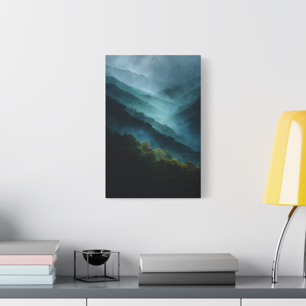 Misty Landscape Wall Art - Moody Blue Green Nature - Calm Modern Decor