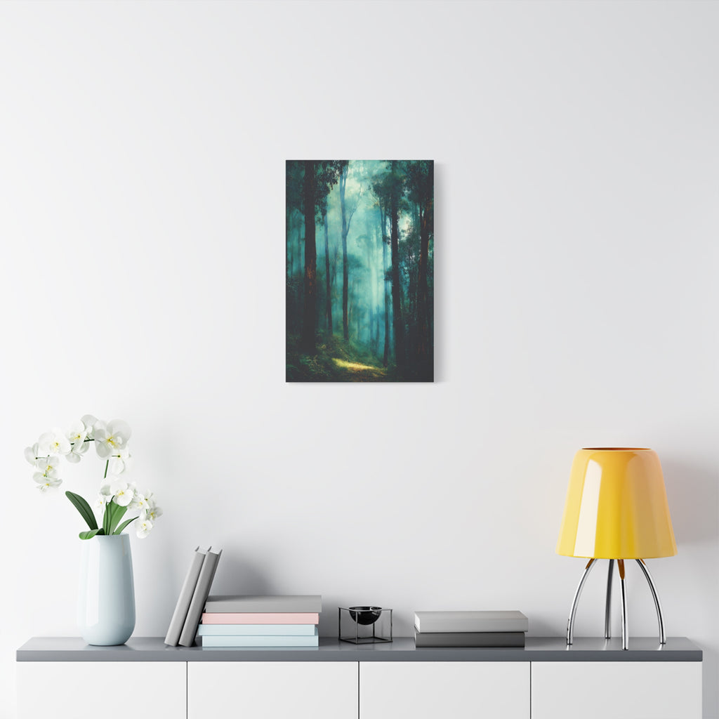 Misty Forest Wall Art - Tall Trees Green Nature Print - Calm Woodland Decor