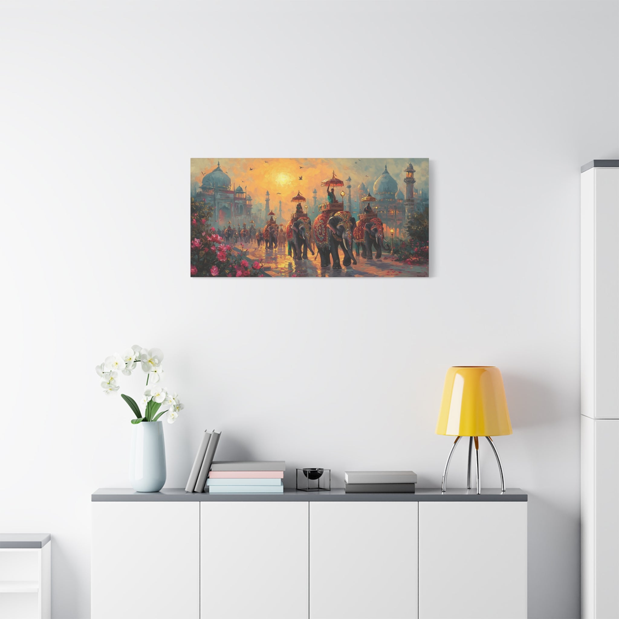 Indian Elephant Wall Art Print, Large Colorful Elephant Canvas Painting for Living Room Deco