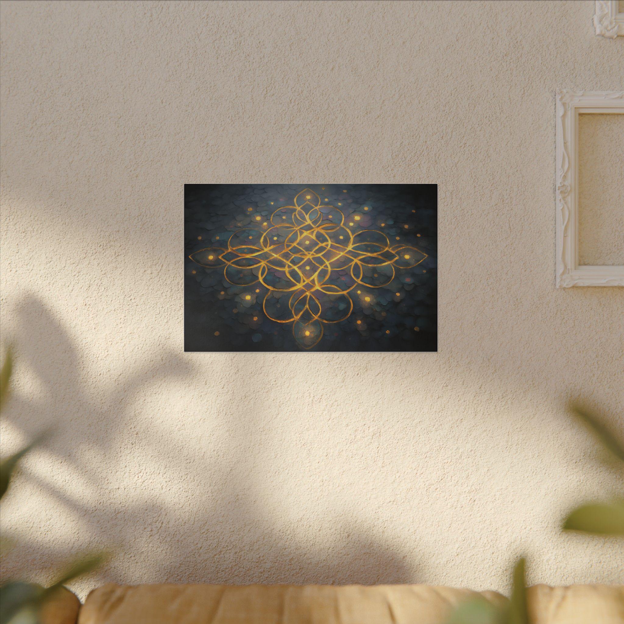 Luminous Kolam Canvas Art: Bohemian Geometry, Spiritual Decor
