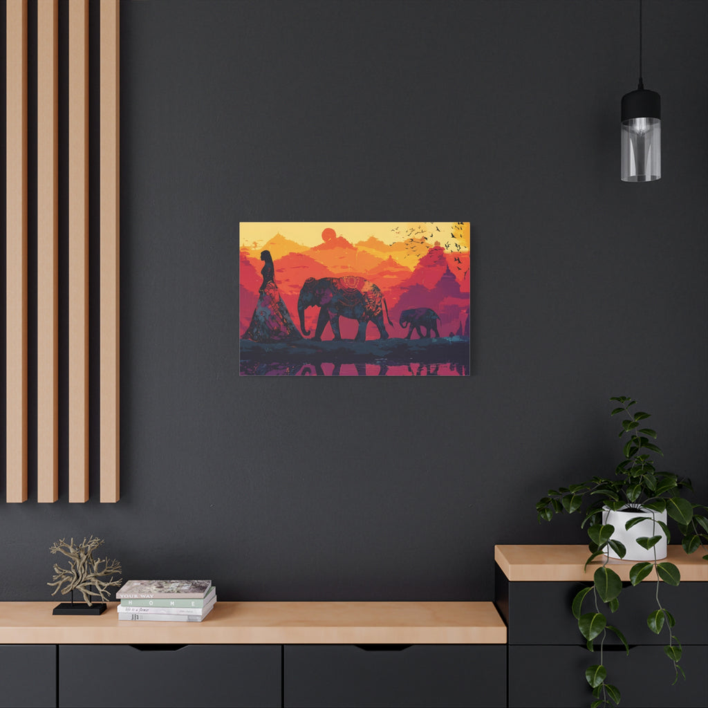 Elephant Journey Wall Art Print, Desert Caravan Sunset Landscape, Spiritual Boho Decor, Mindful Home Wall Art