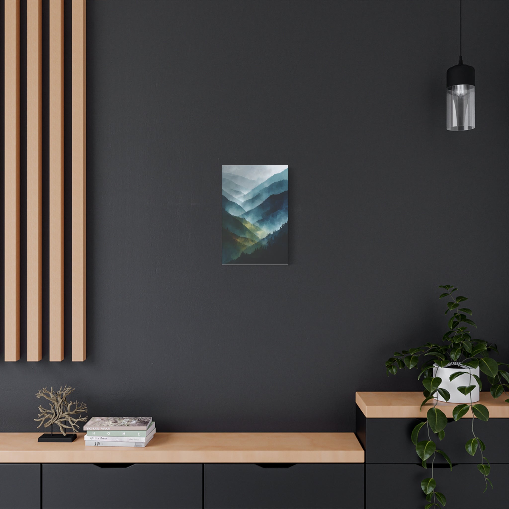 Mountain Wall Art - Misty Blue Green Landscape - Modern Calming Decor