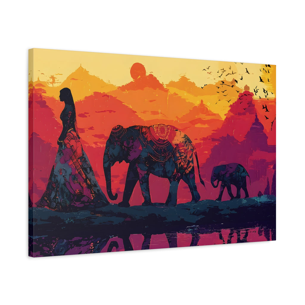 Elephant Journey Wall Art Print, Desert Caravan Sunset Landscape, Spiritual Boho Decor, Mindful Home Wall Art