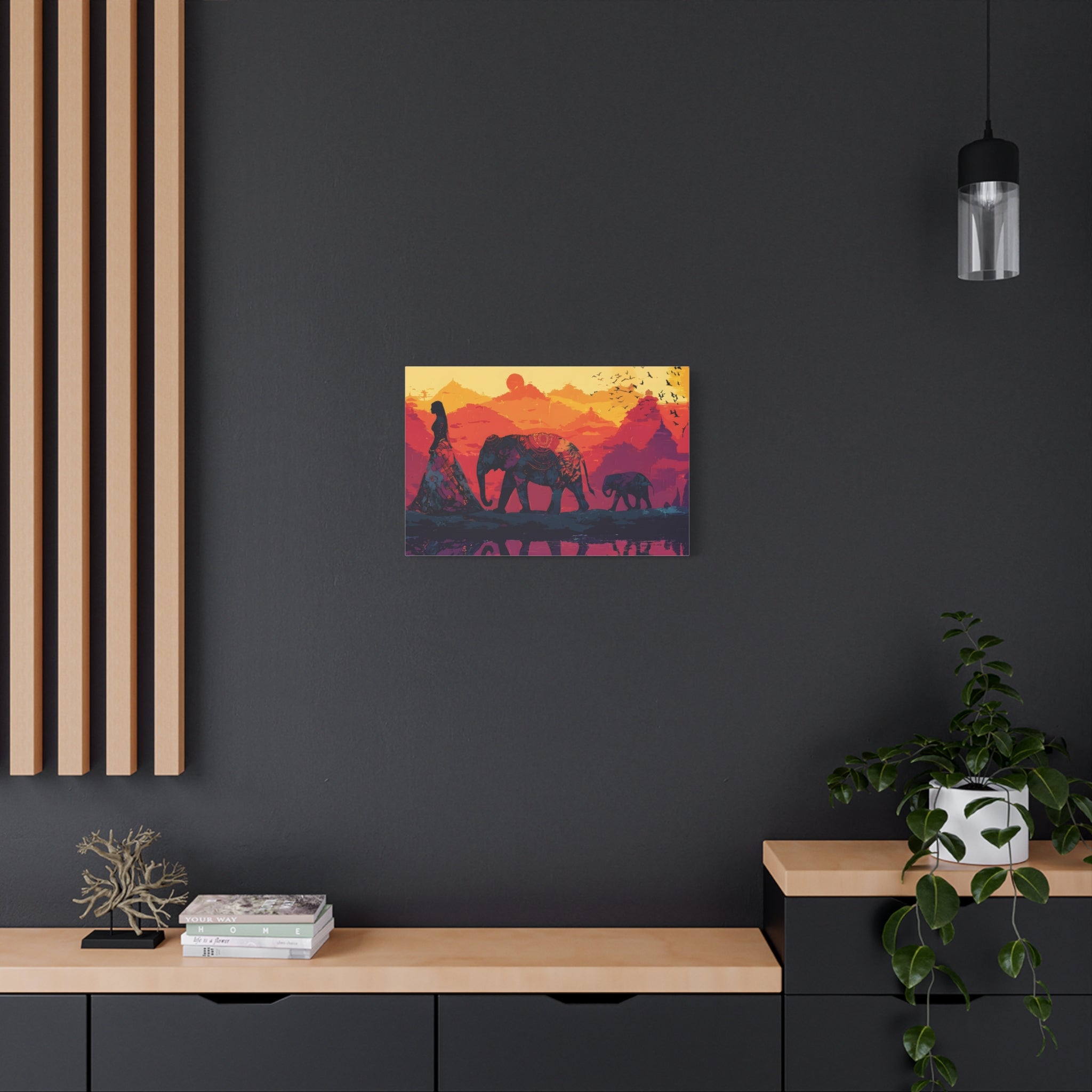 Elephant Journey Wall Art Print, Desert Caravan Sunset Landscape, Spiritual Boho Decor, Mindful Home Wall Art
