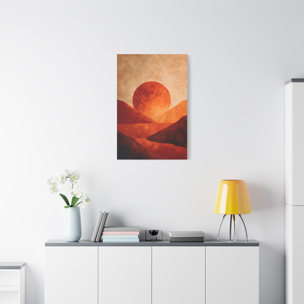 Sunset Landscape Wall Art - Warm Earth Tone Hills Print for Living Room