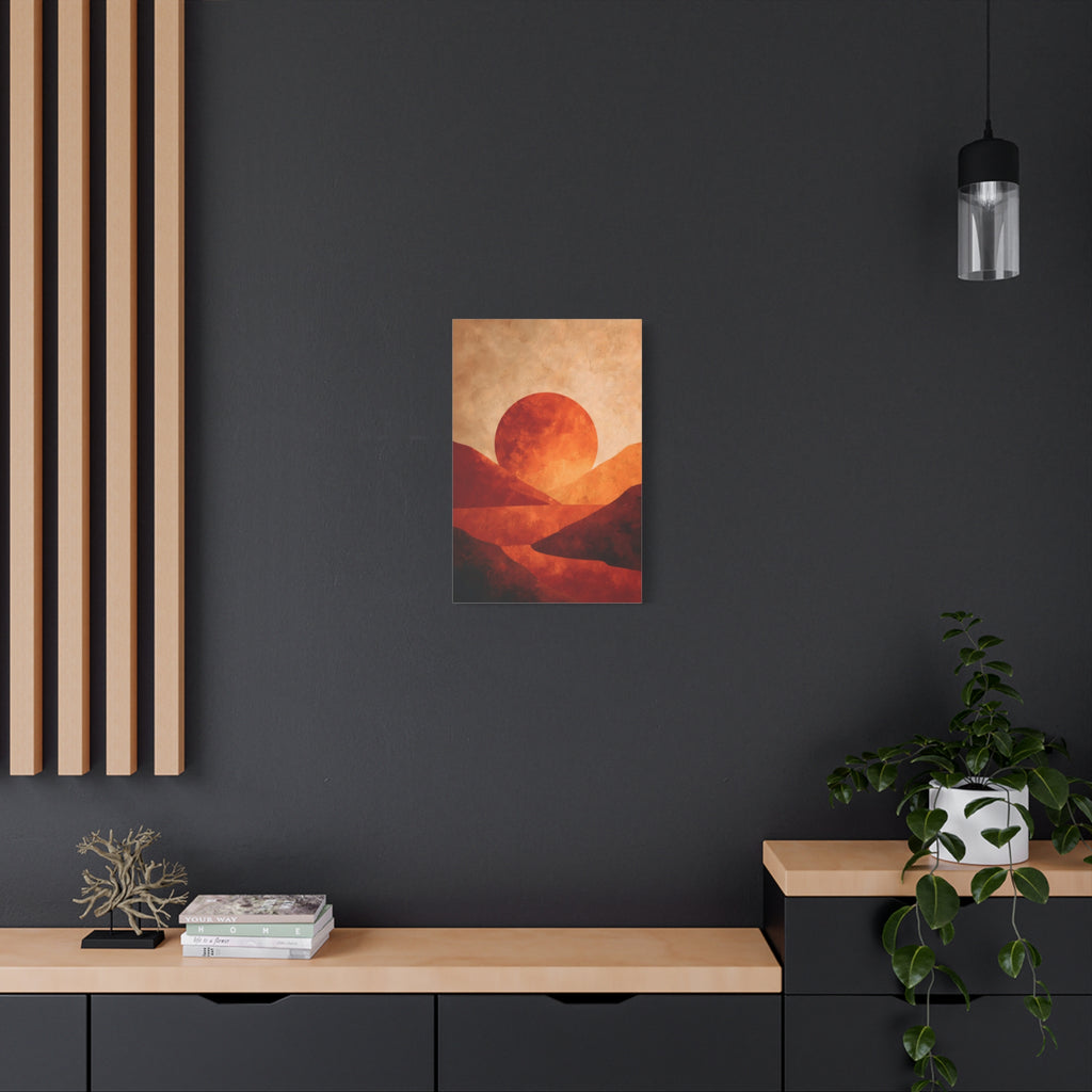 Sunset Landscape Wall Art - Warm Earth Tone Hills Print for Living Room