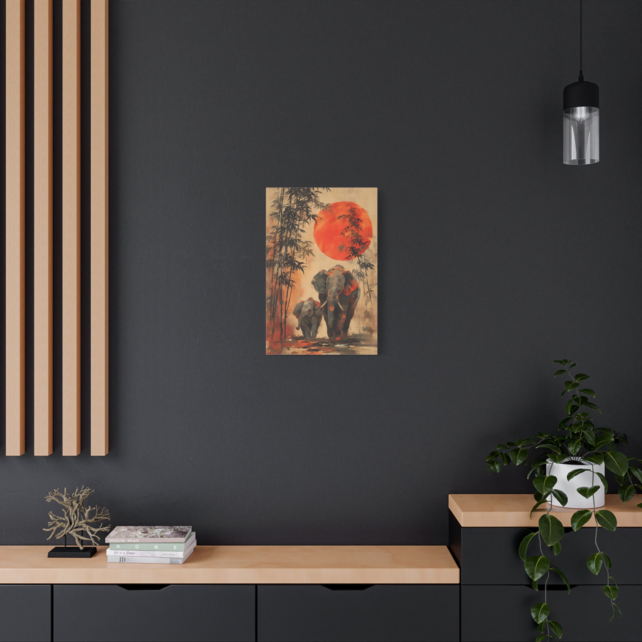 Japandi Elephant Wall Art Print - Mother & Calf for Living Room or Nursery