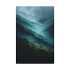 Misty Landscape Wall Art - Moody Blue Green Nature - Calm Modern Decor