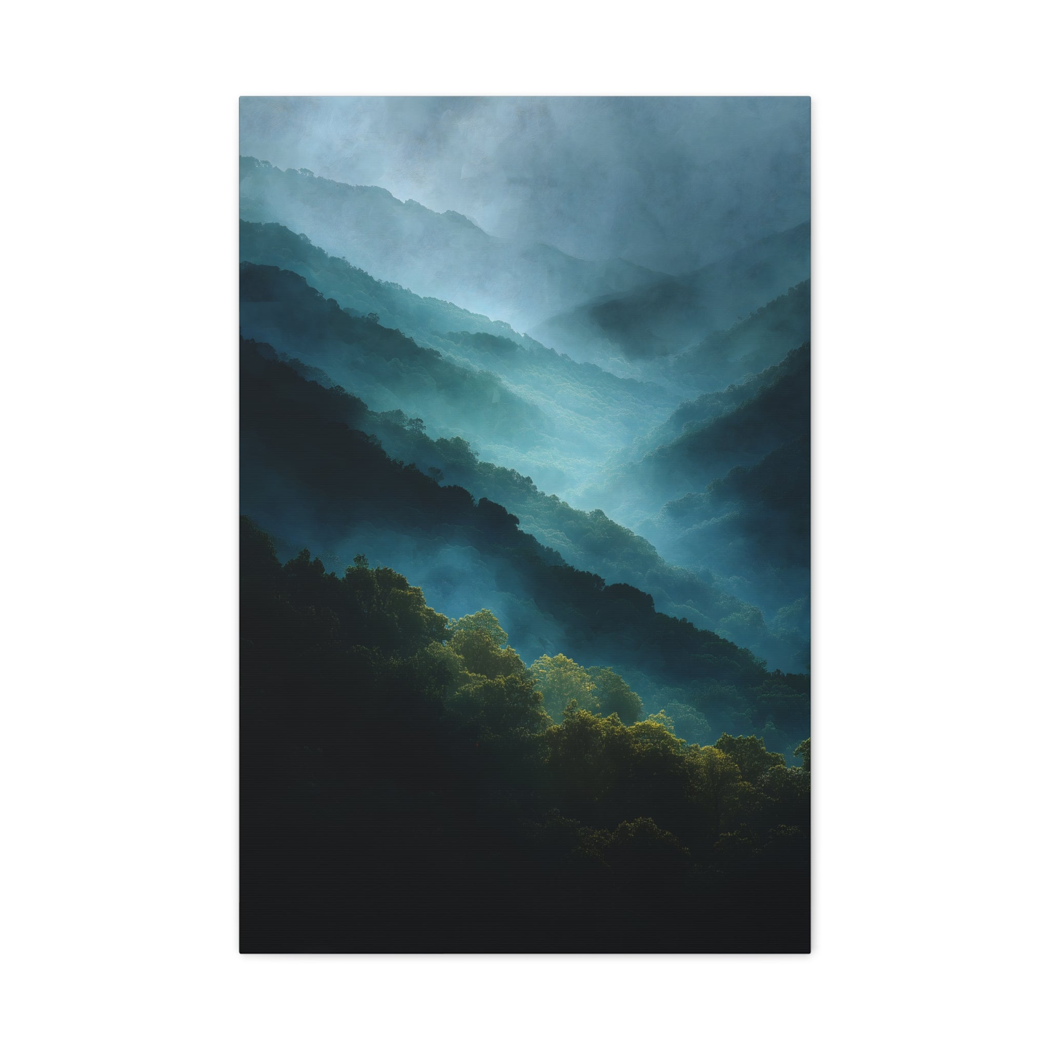 Misty Landscape Wall Art - Moody Blue Green Nature - Calm Modern Decor