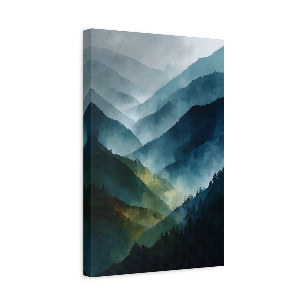 Mountain Wall Art - Misty Blue Green Landscape - Modern Calming Decor