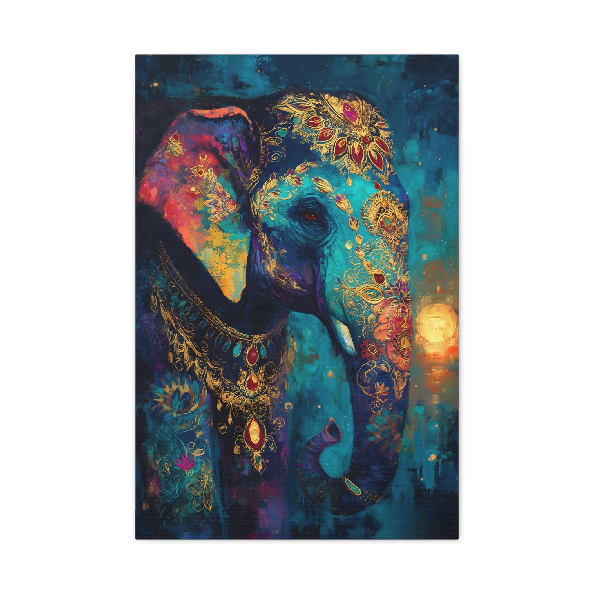 Large Rustic Indian Elephant Canvas: Moody Dark Academia Oil Painting for Living Room Statement Piece
