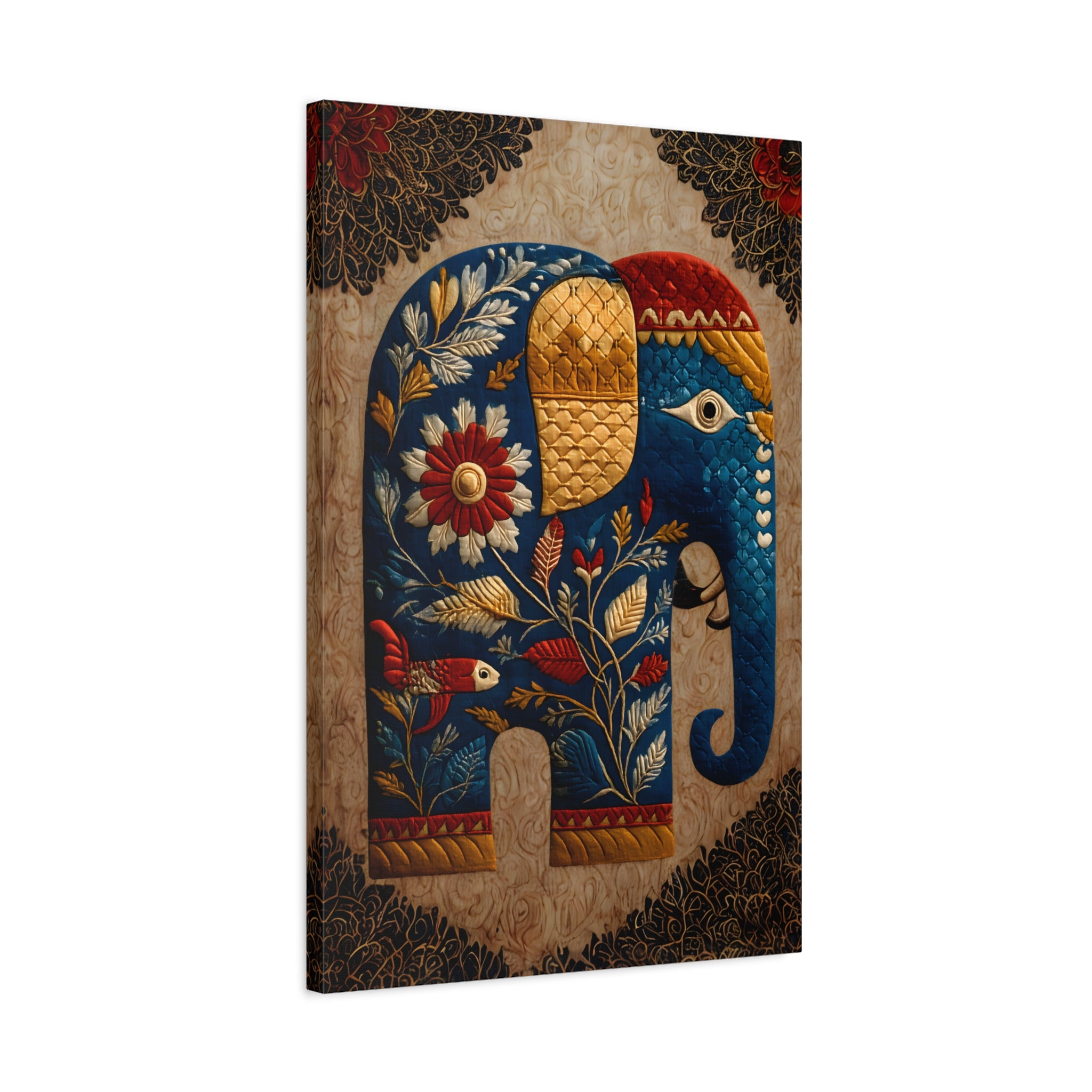 Rajasthani Folk Elephant Wall Art Print  Blue Embossed Elephant Decor