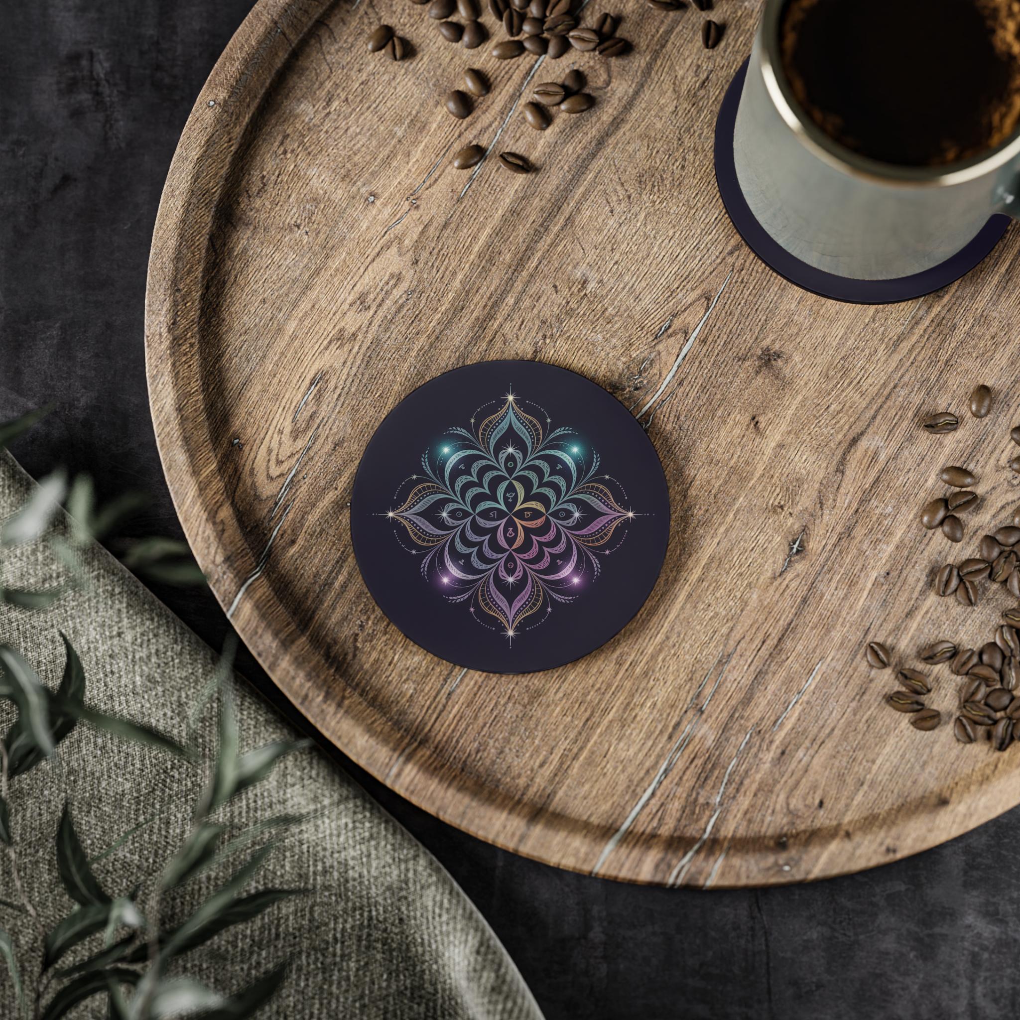 Mystical Mandala Coasters: Indigo Bohemian Drinkware