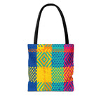 Indian Pattern Tote Bag – Bright Geometric Artwork in Fuchsia, Teal & Yellow