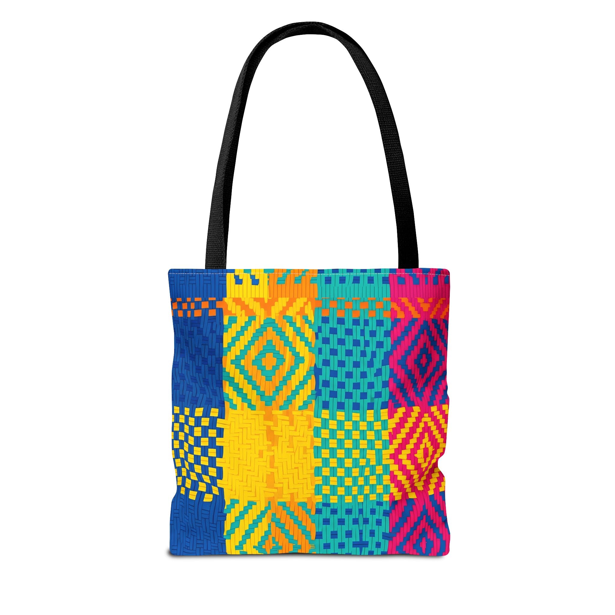 Indian Pattern Tote Bag – Bright Geometric Artwork in Fuchsia, Teal & Yellow