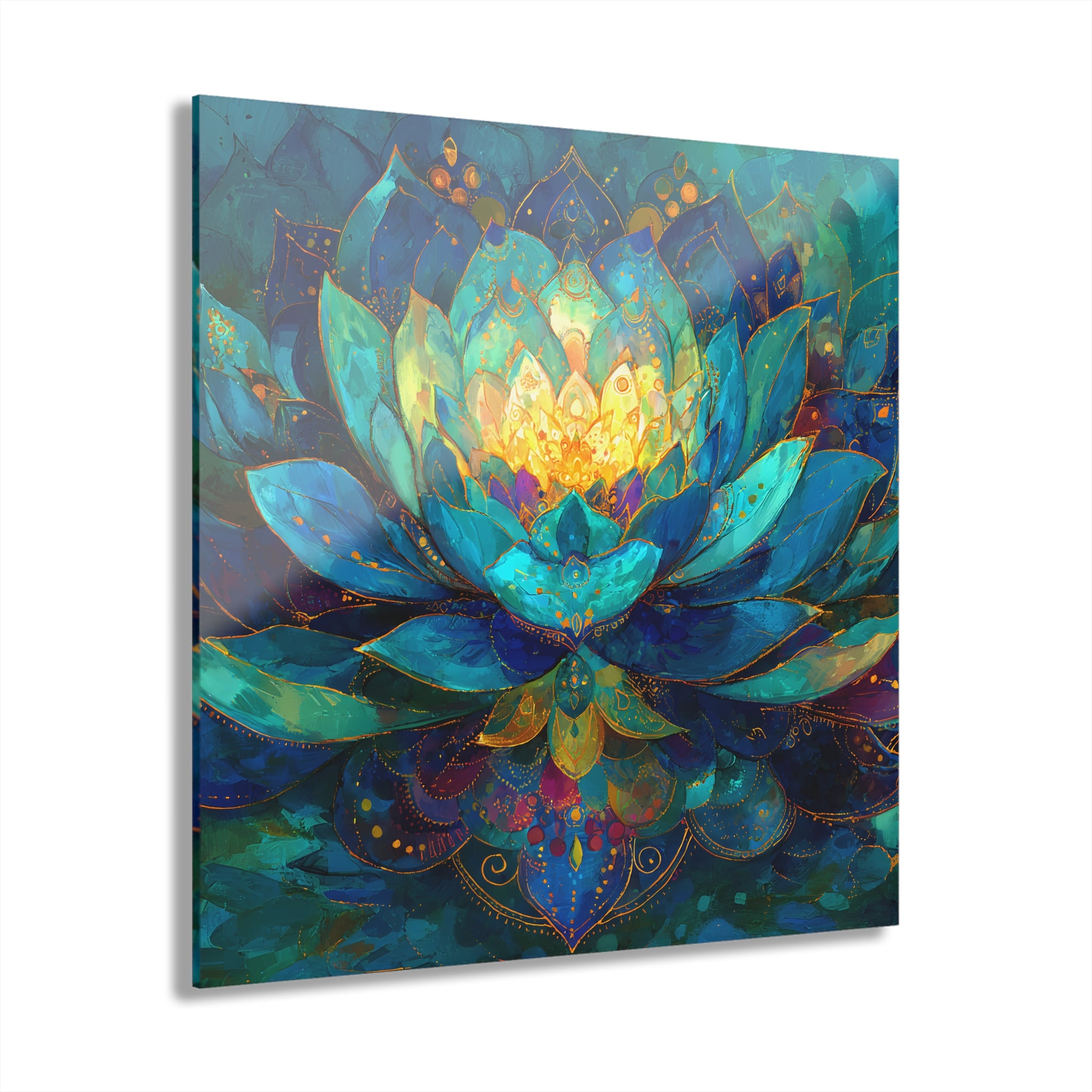The Lotus Algorithm – Sacred Geometry Lotus Wall Art Print | Teal & Gold Spiritual Decor