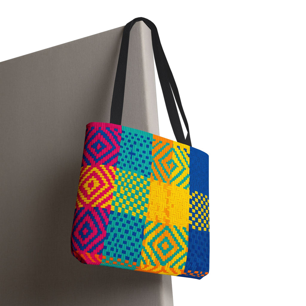 Indian Pattern Tote Bag – Bright Geometric Artwork in Fuchsia, Teal & Yellow