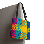 Indian Pattern Tote Bag – Bright Geometric Artwork in Fuchsia, Teal & Yellow