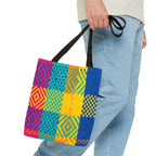 Indian Pattern Tote Bag – Bright Geometric Artwork in Fuchsia, Teal & Yellow