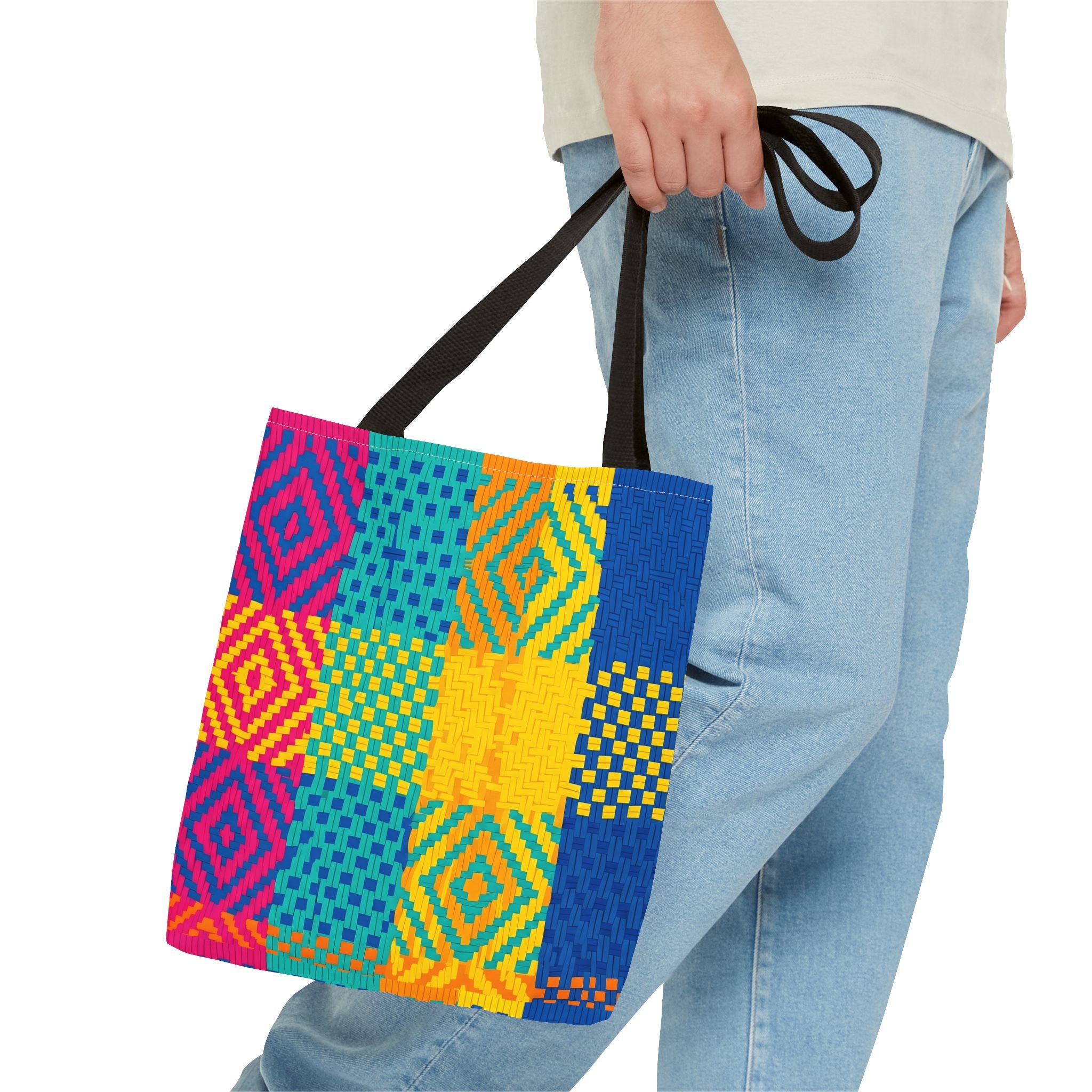 Indian Pattern Tote Bag – Bright Geometric Artwork in Fuchsia, Teal & Yellow