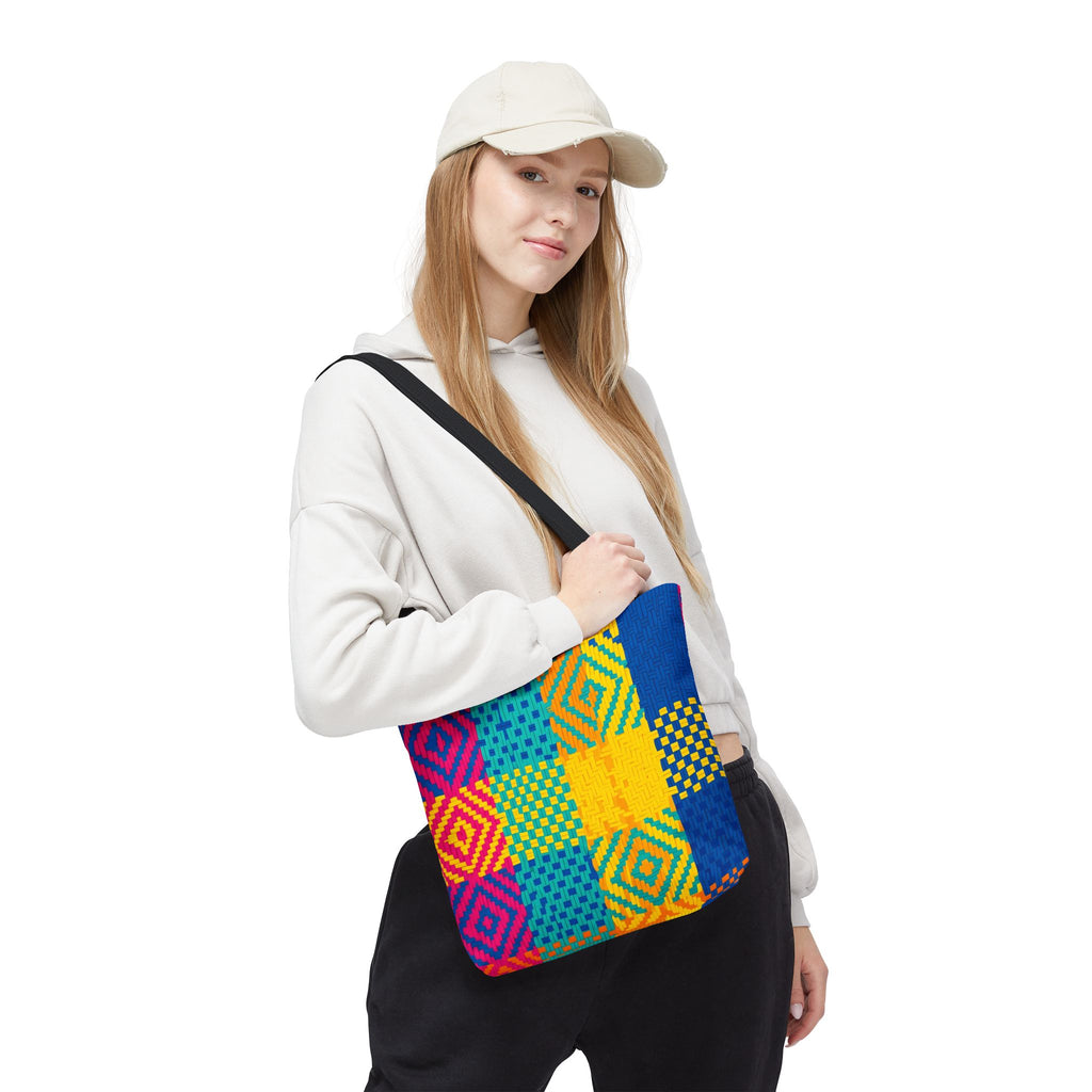 Indian Pattern Tote Bag – Bright Geometric Artwork in Fuchsia, Teal & Yellow