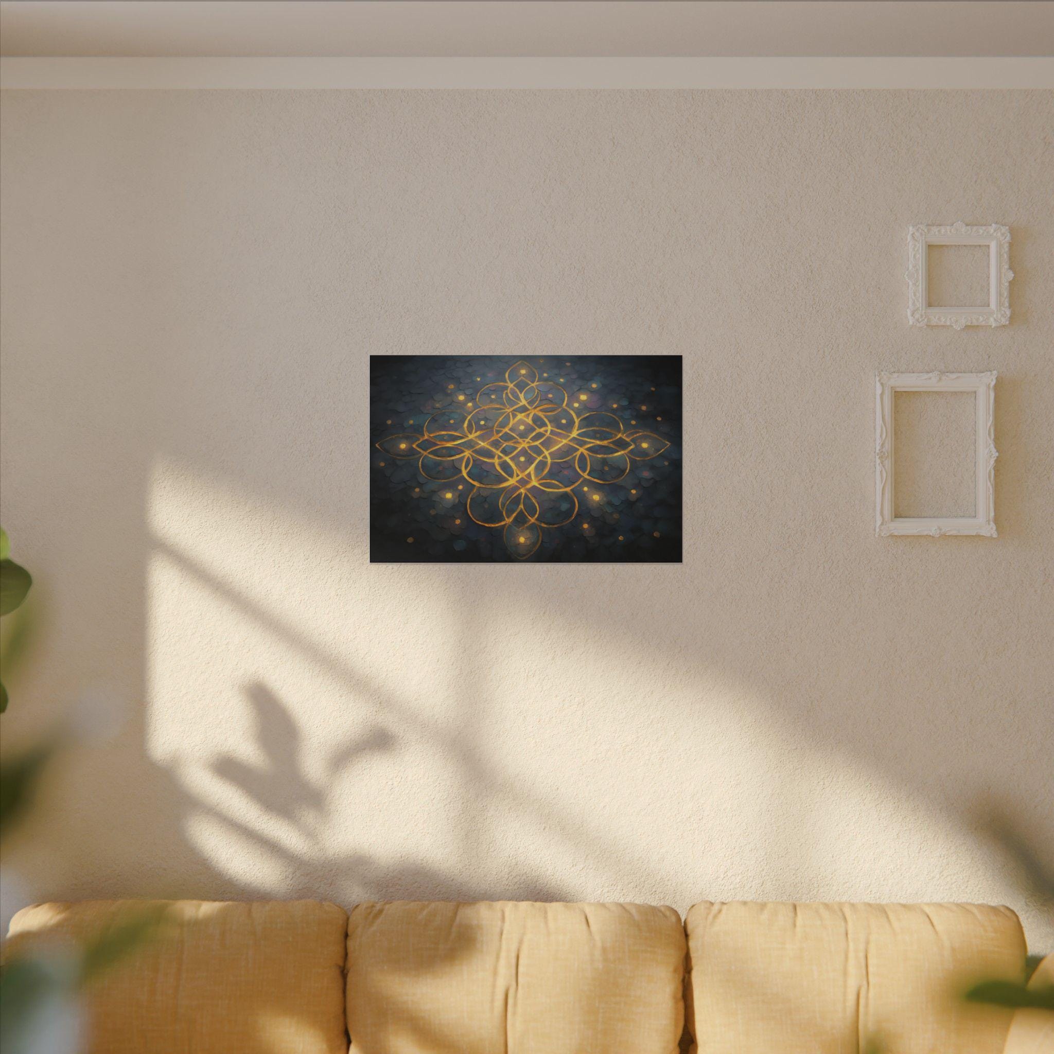 Luminous Kolam Canvas Art: Bohemian Geometry, Spiritual Decor