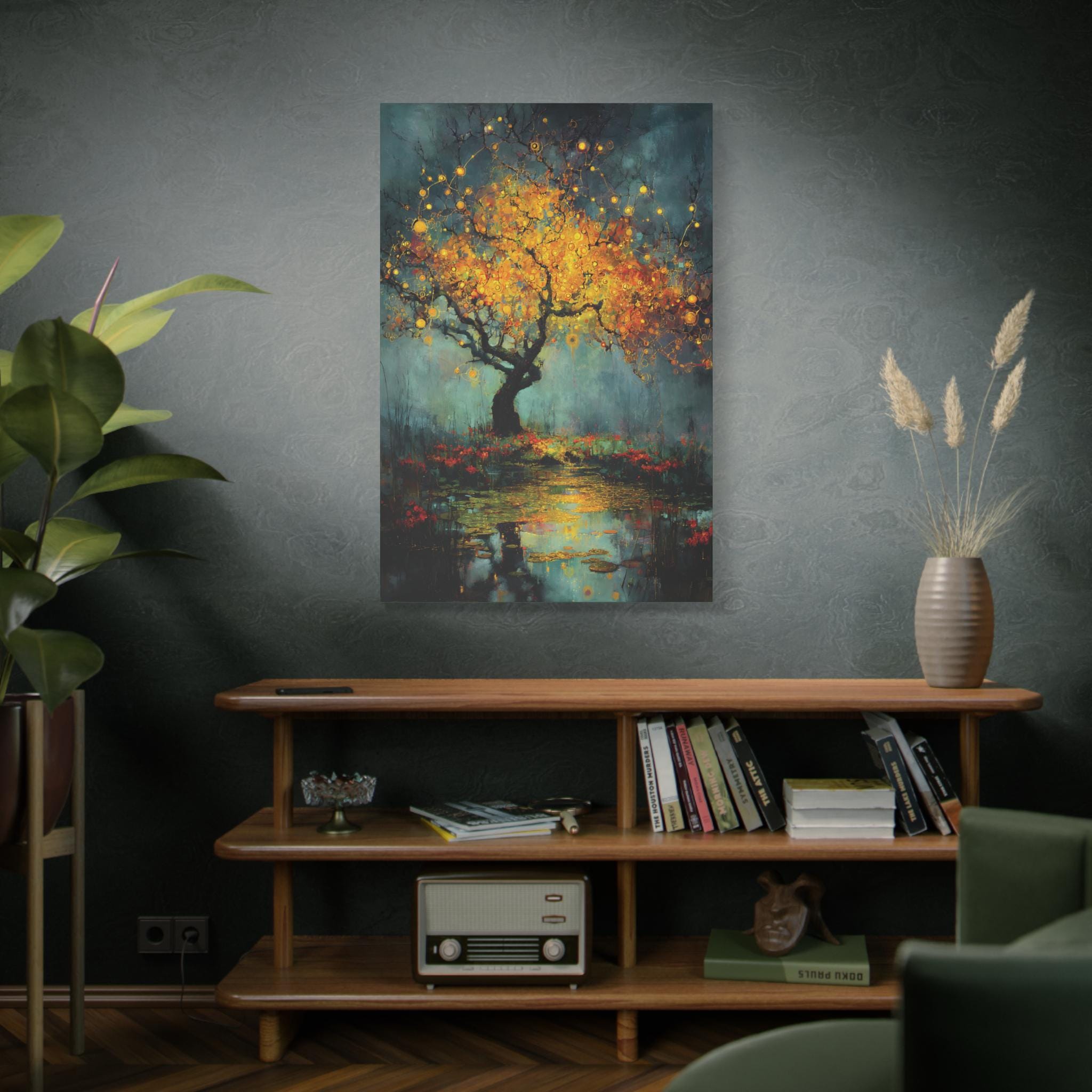 Kintsugi Twilight Canvas Art, Surreal Orchard Tree Print
