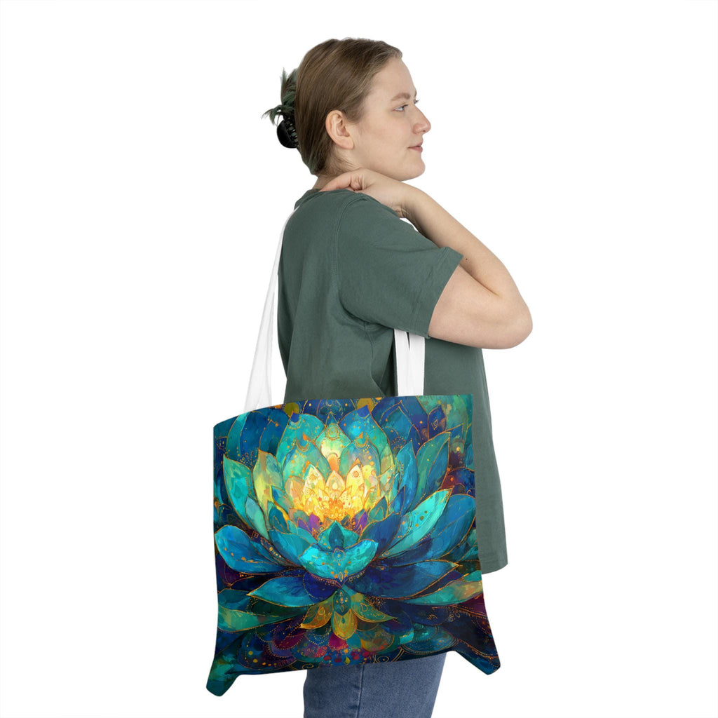 Lotus Print Shoulder Tote Bag - Eco-Friendly Cotton Canvas