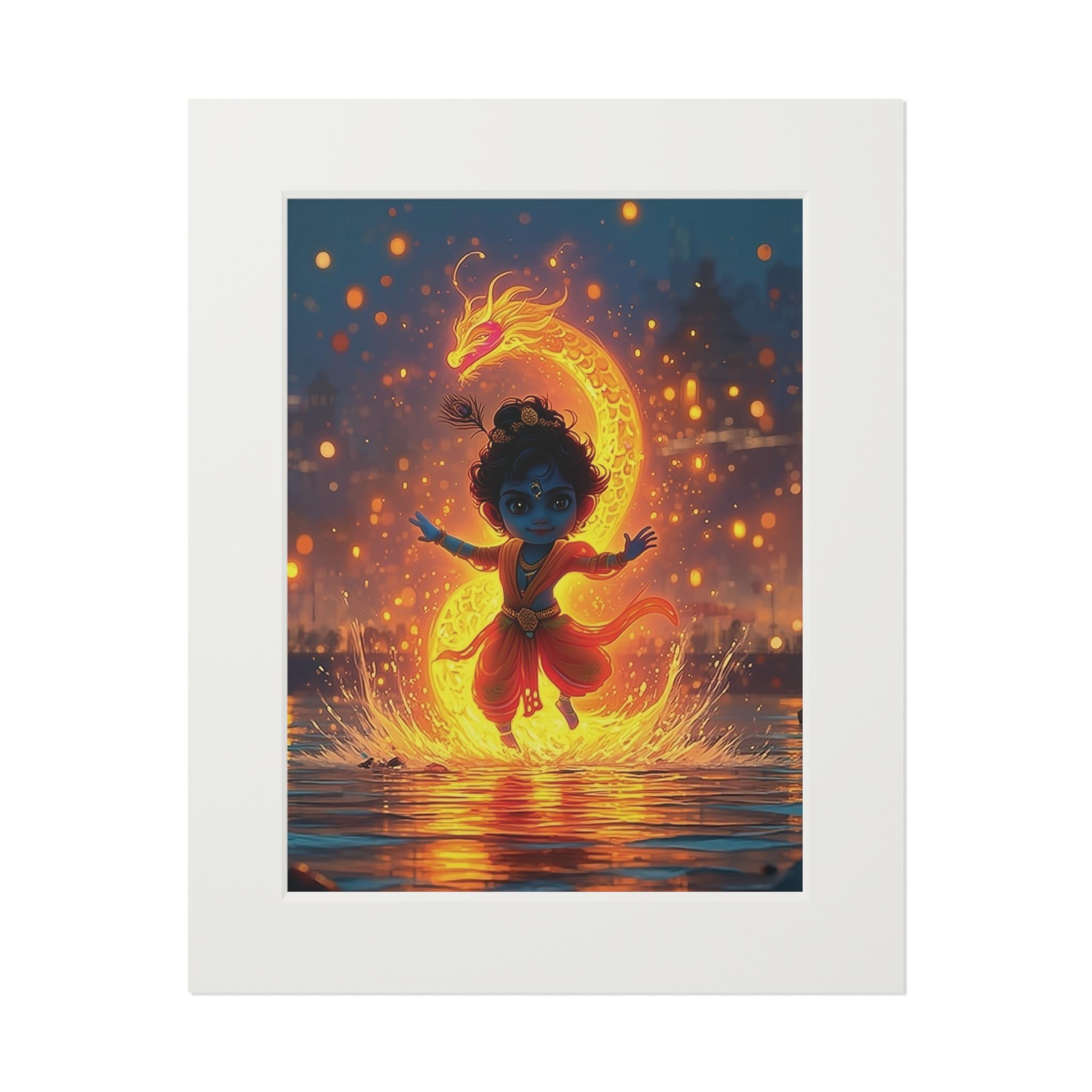 Krishna & Snake Fine Art Print – Mythic Celestial Wall Decor