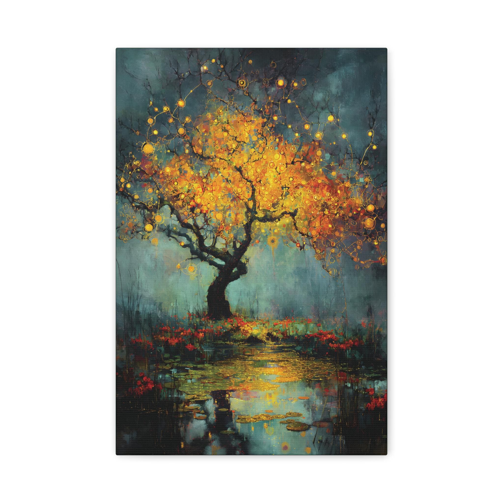 Kintsugi Twilight Canvas Art, Surreal Orchard Tree Print