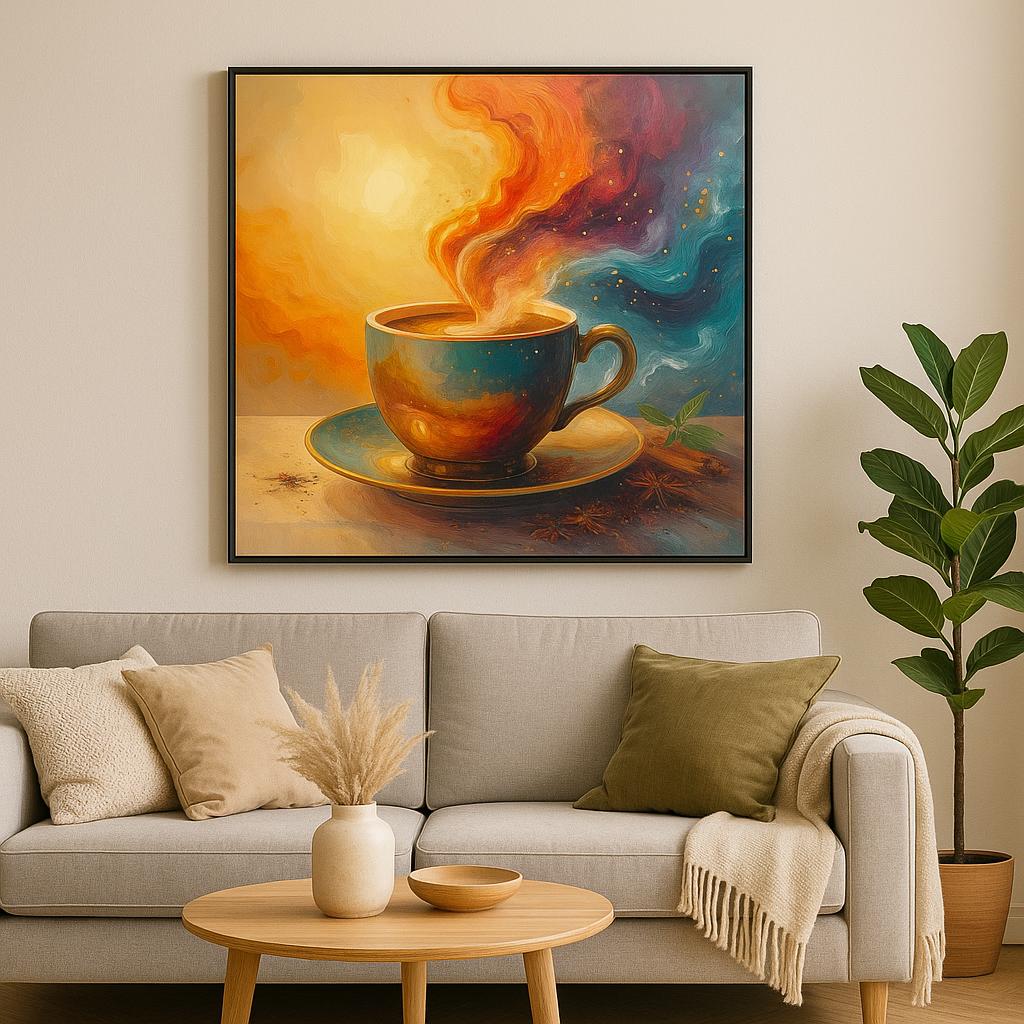Cosmic Chai Art Print: Surreal Abstract Tea Cup Painting
