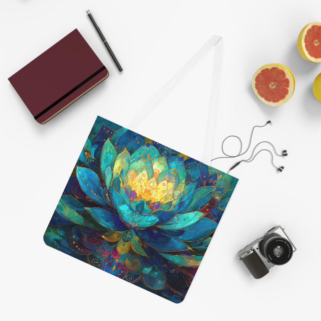Lotus Print Shoulder Tote Bag - Eco-Friendly Cotton Canvas