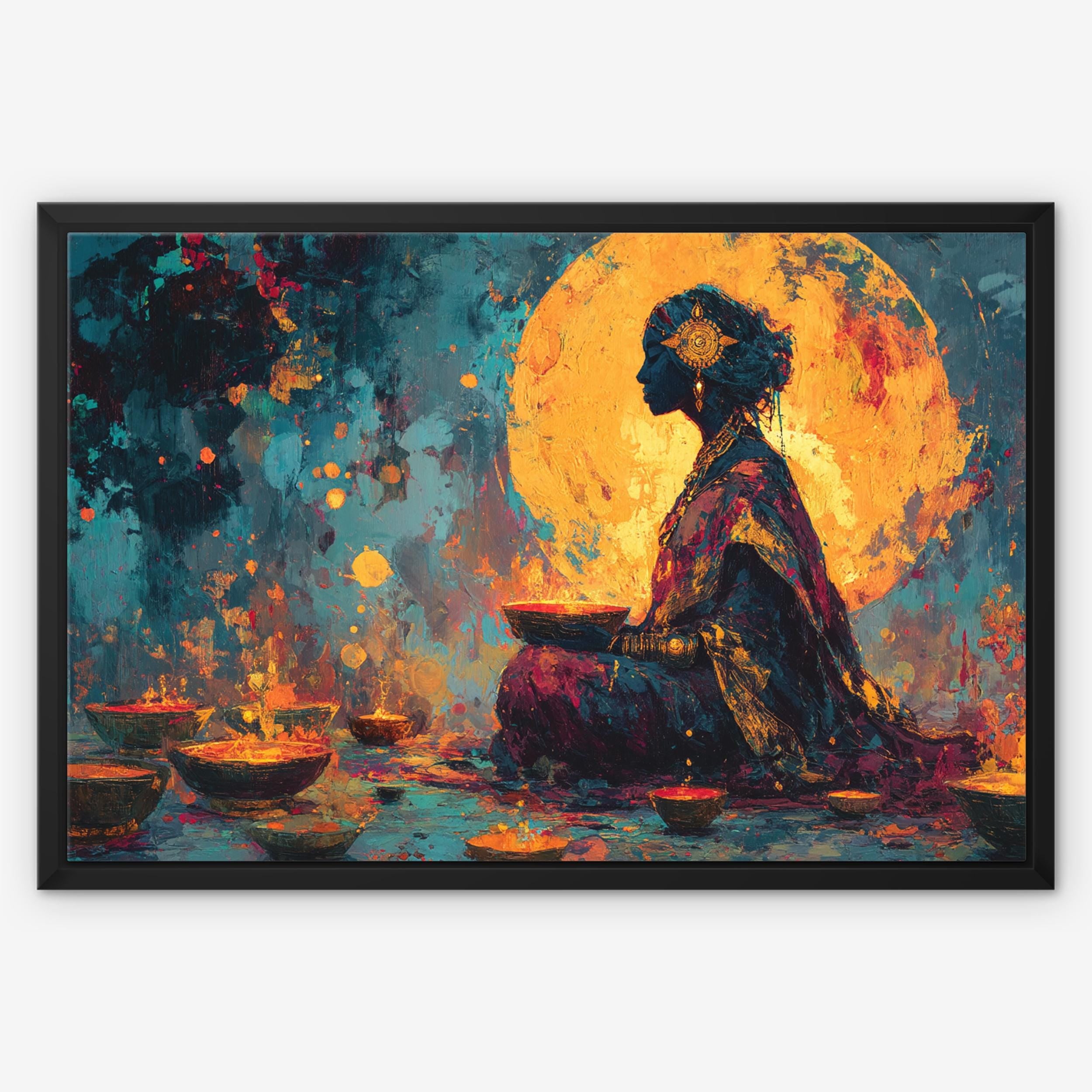 Divine Feminine Celestial Woman Art Print | Gold, Teal Cosmic Wall Art