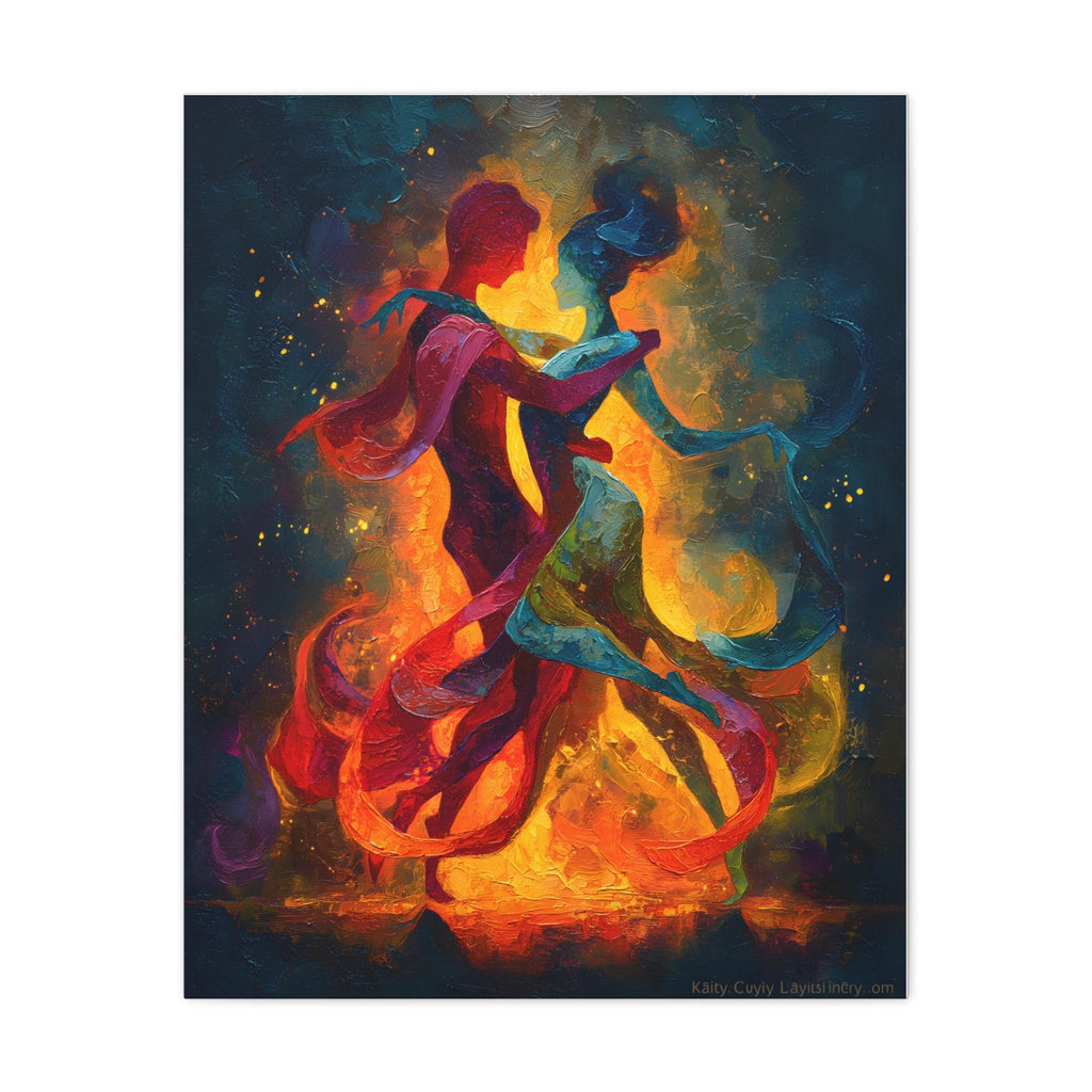 Vibrant Salsa Dance Duo: Abstract Canvas in Oil Paint Style