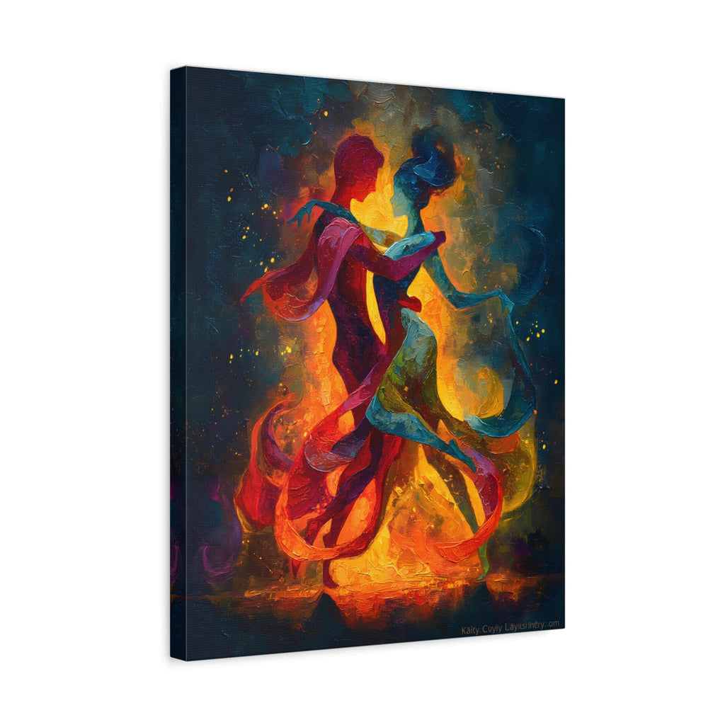 Vibrant Salsa Dance Duo: Abstract Canvas in Oil Paint Style