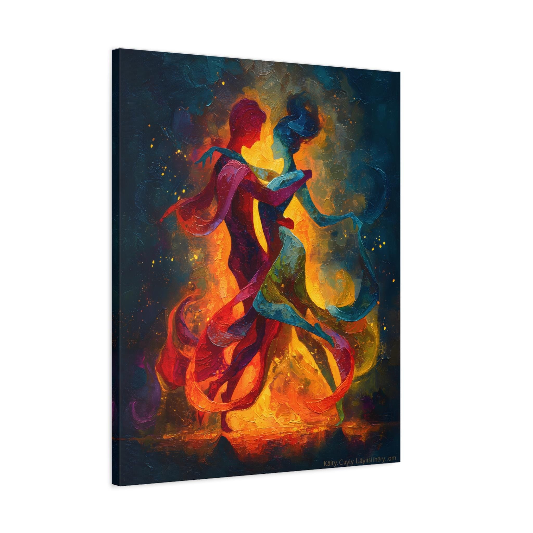 Vibrant Salsa Dance Duo: Abstract Canvas in Oil Paint Style