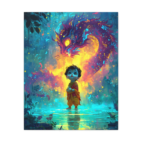 Baby Krishna Neon Water Painting Matte Canvas