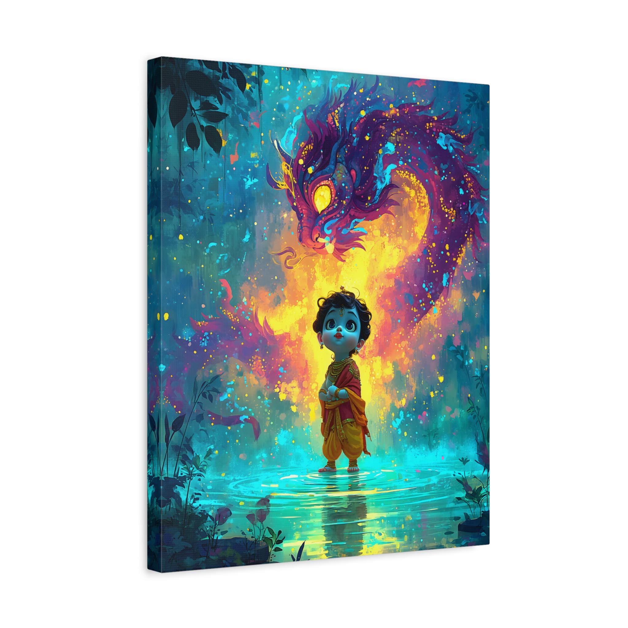 Baby Krishna Neon Water Painting Matte Canvas