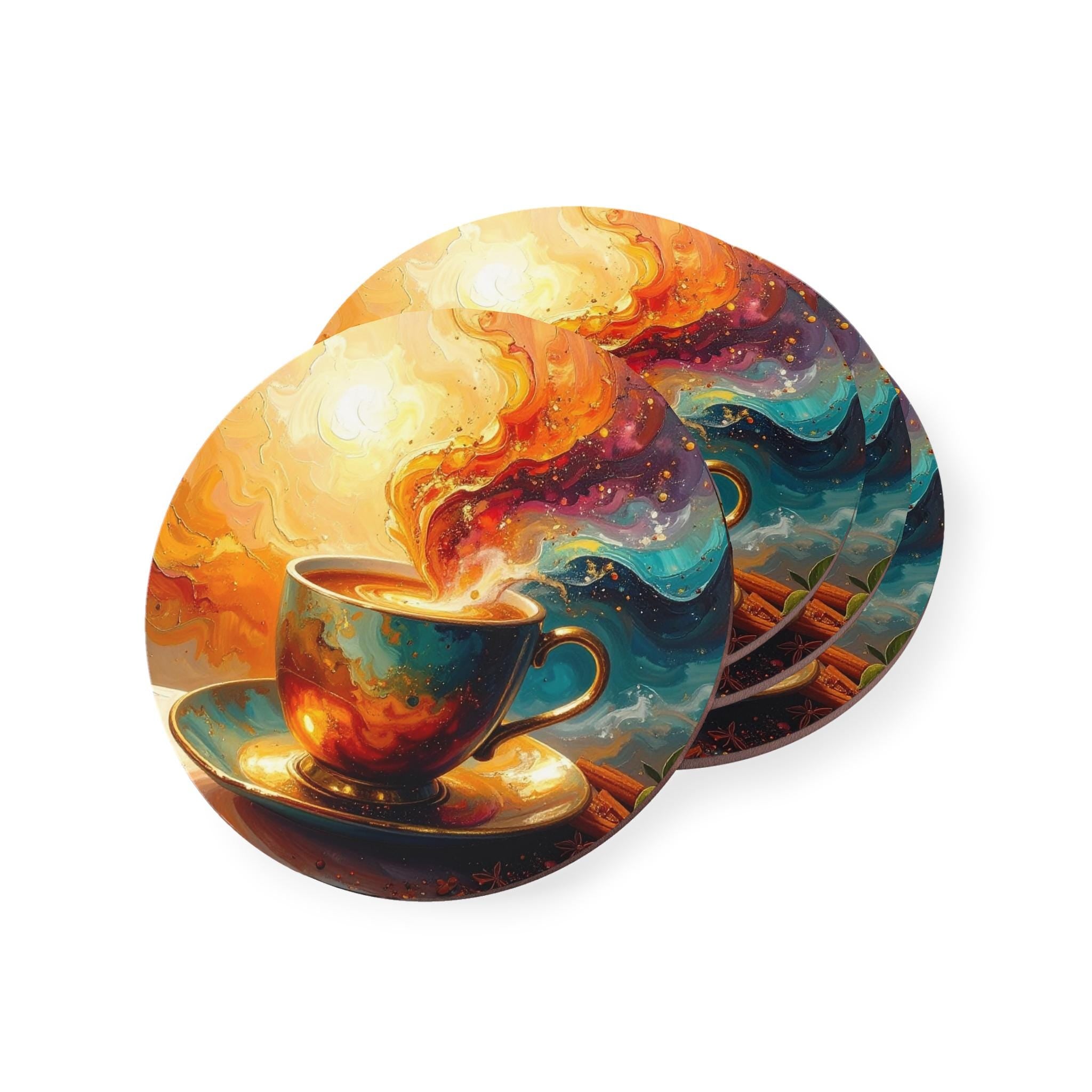 Cosmic Chai Coffee Coasters - Set of 4, Drink Coasters, Home Decor, Housewarming Gift, Abstract Art Coasters, Galaxy Coasters