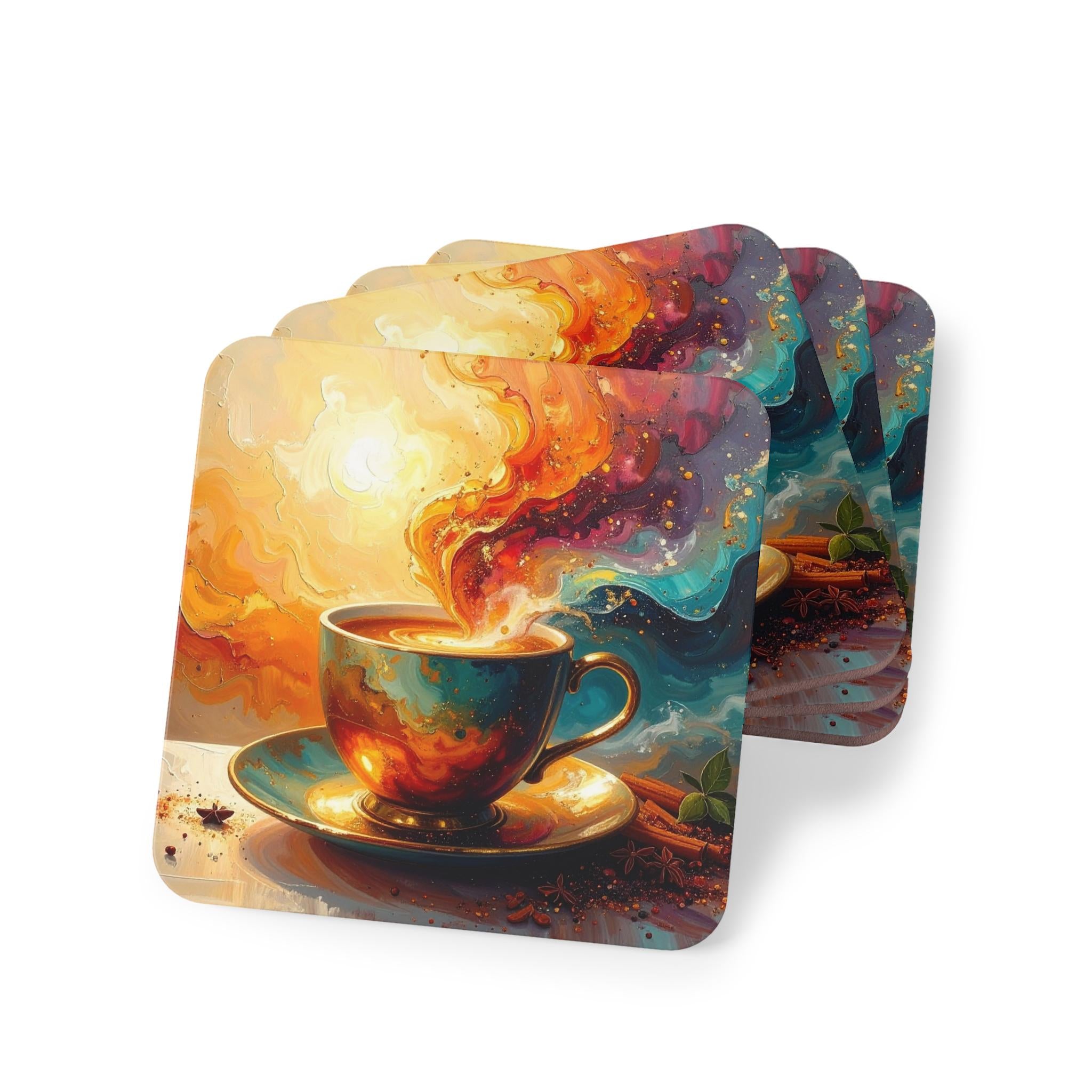 Cosmic Chai Coffee Coasters - Set of 4, Drink Coasters, Home Decor, Housewarming Gift, Abstract Art Coasters, Galaxy Coasters