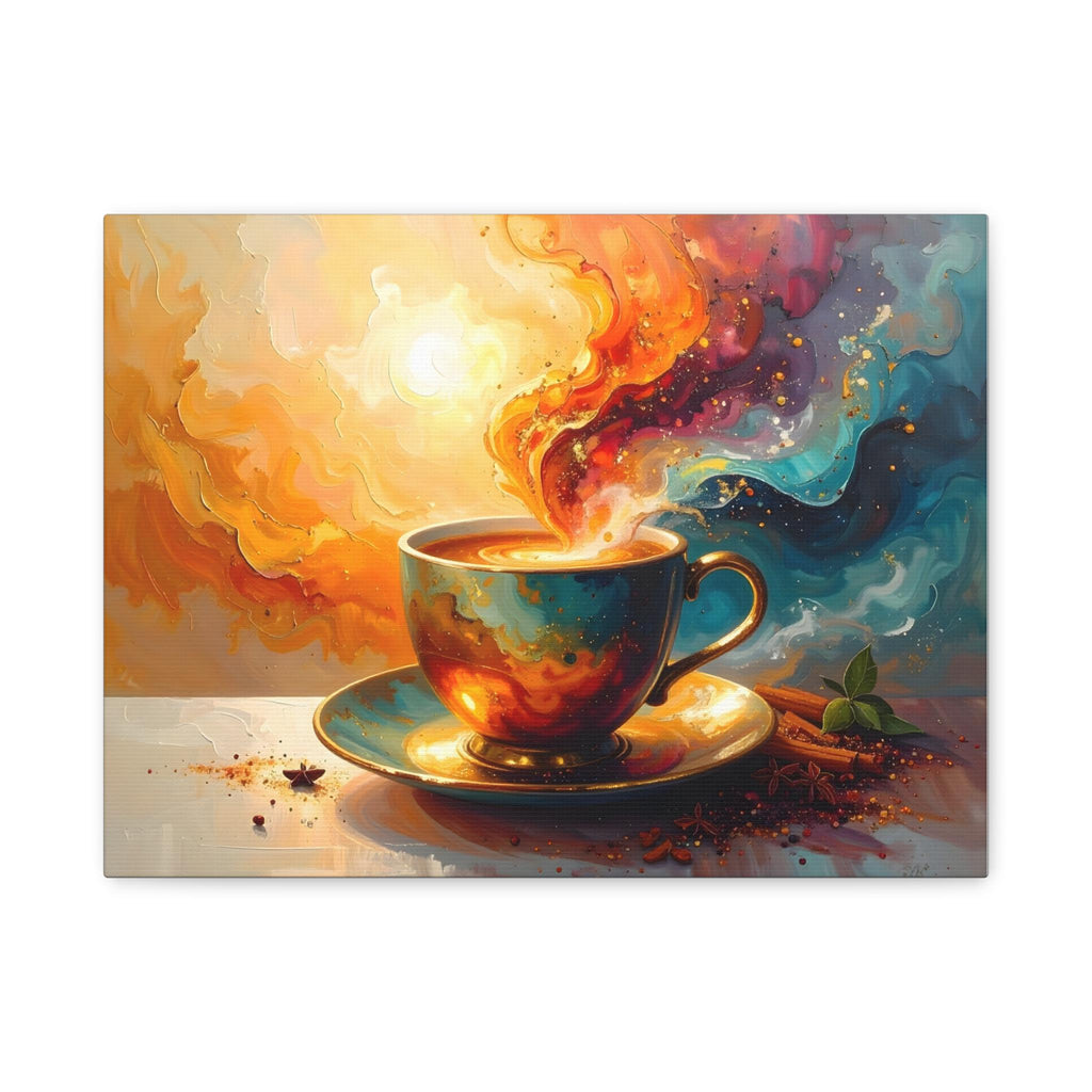 Cosmic Cup Coffee Art | Abstract Kitchen Wall Art | Chai Tea Inspired Canvas | Watercolor Style Home Decor | Cozy Coffee Love