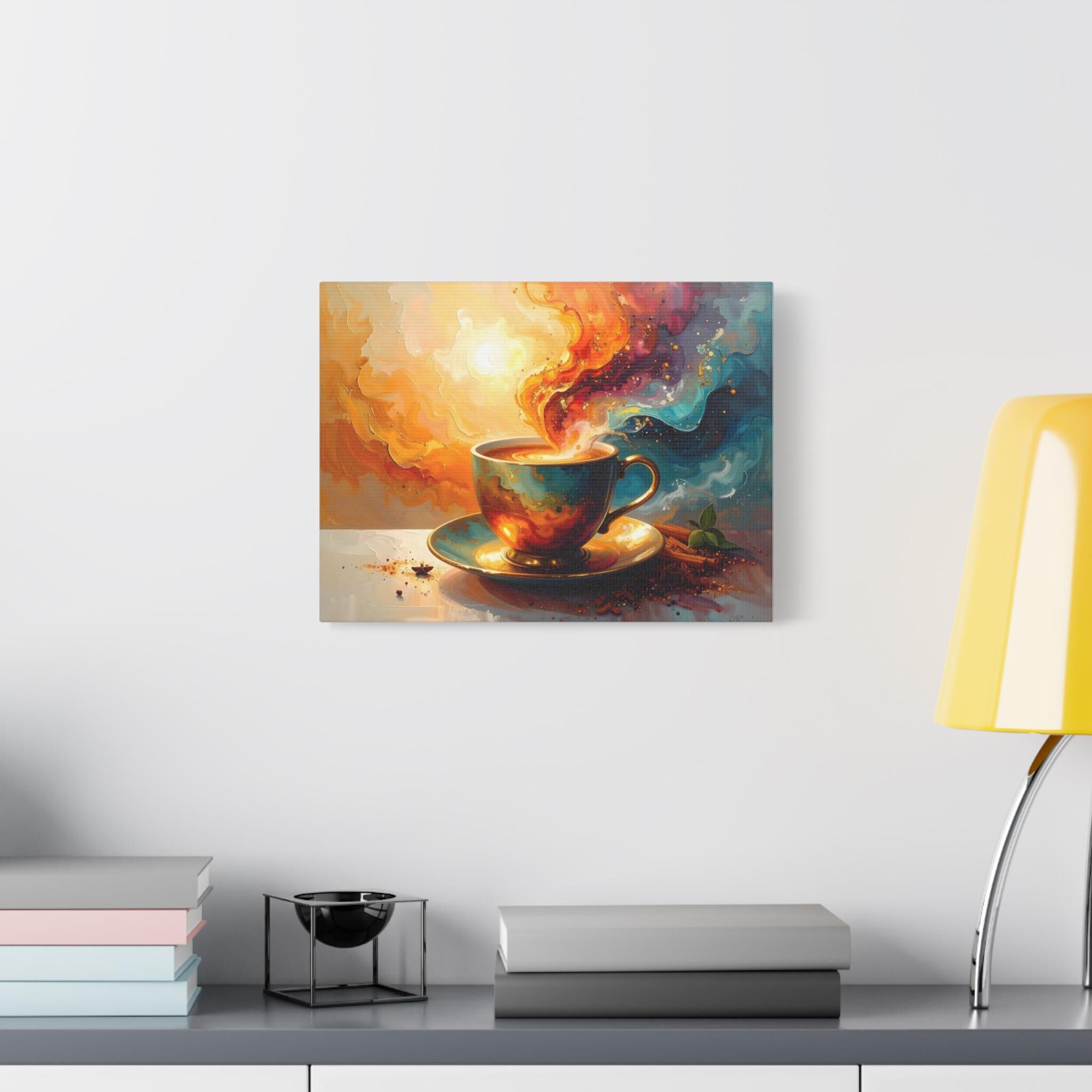 Cosmic Cup Coffee Art | Abstract Kitchen Wall Art | Chai Tea Inspired Canvas | Watercolor Style Home Decor | Cozy Coffee Love