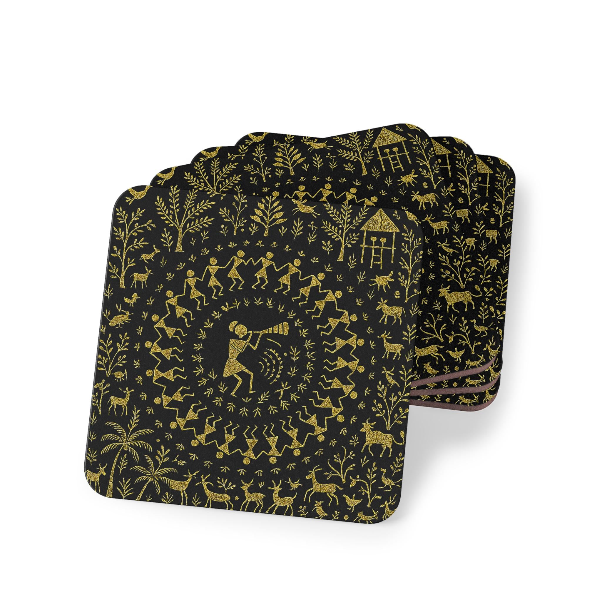 Warli Tribal Dance Coasters | Folk Art Cork Back Drink Coaster