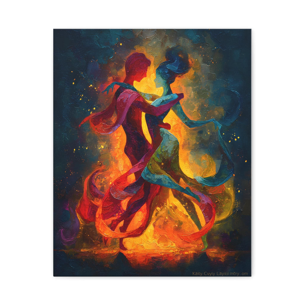 Vibrant Salsa Dance Duo: Abstract Canvas in Oil Paint Style